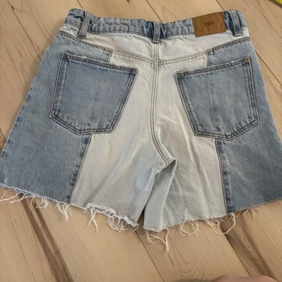 Zara Kids Blue Two-Tone Denim Jean Shorts Frayed Hem Girl's Fashion Size 13-14 - Picture 5 of 5